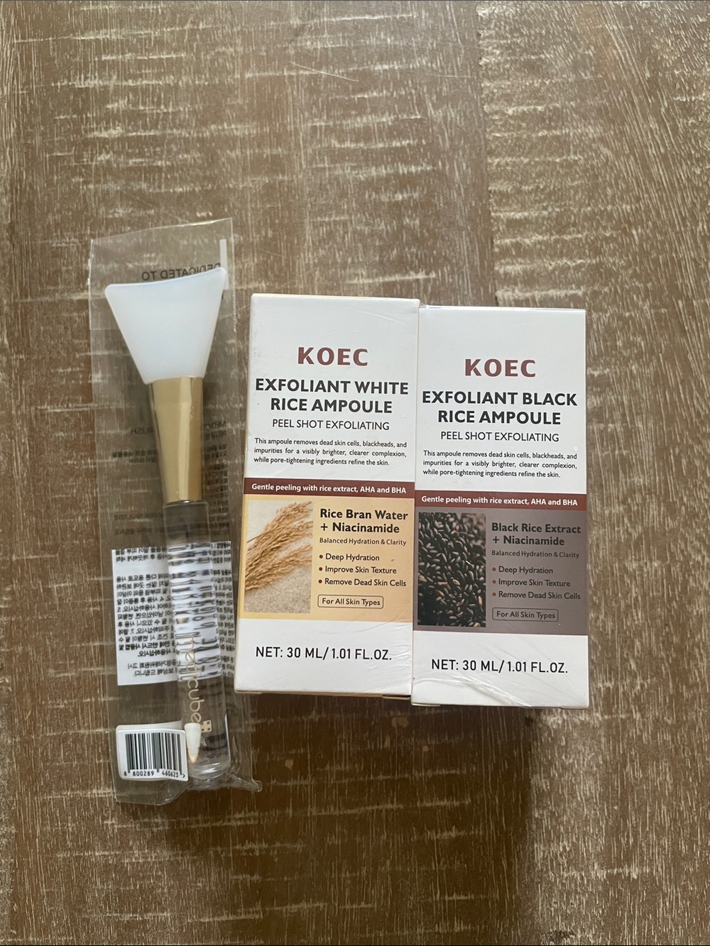 KOEC Exfoliant Rice Ampoule Duo Set w/ Silicone Applicator White & Black (30ml)